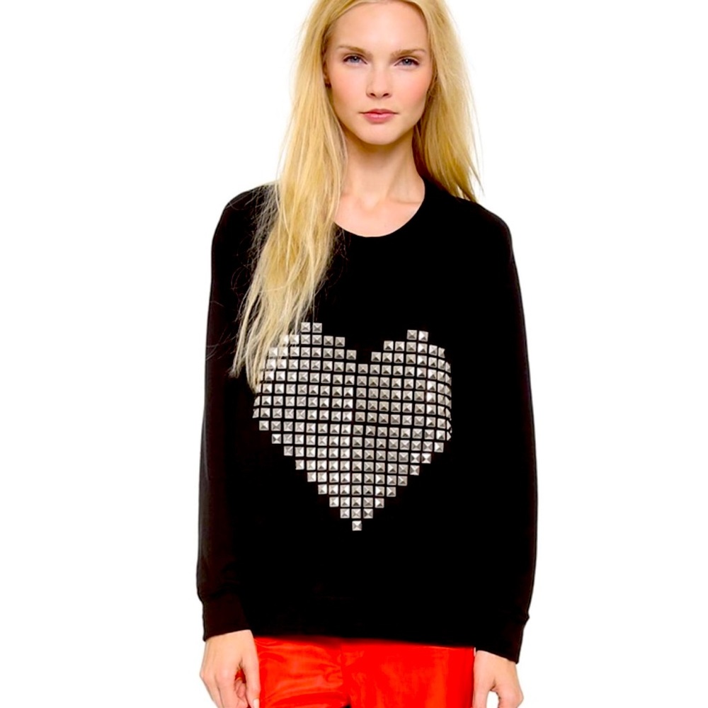 By Chance Melissa Hand Studded Heart Sweatshirt, Black, Size L. Valentine’s Day!